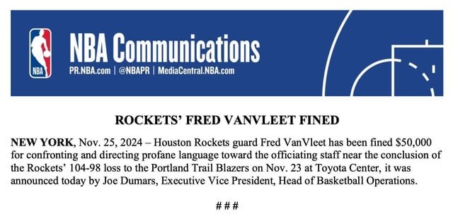 

Fred VanVleet of Rockets fined $50K for post-game tantrum | Picks n' Previews